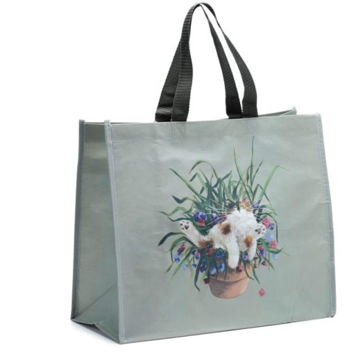 Bevásárló táska macska a virágcserépben